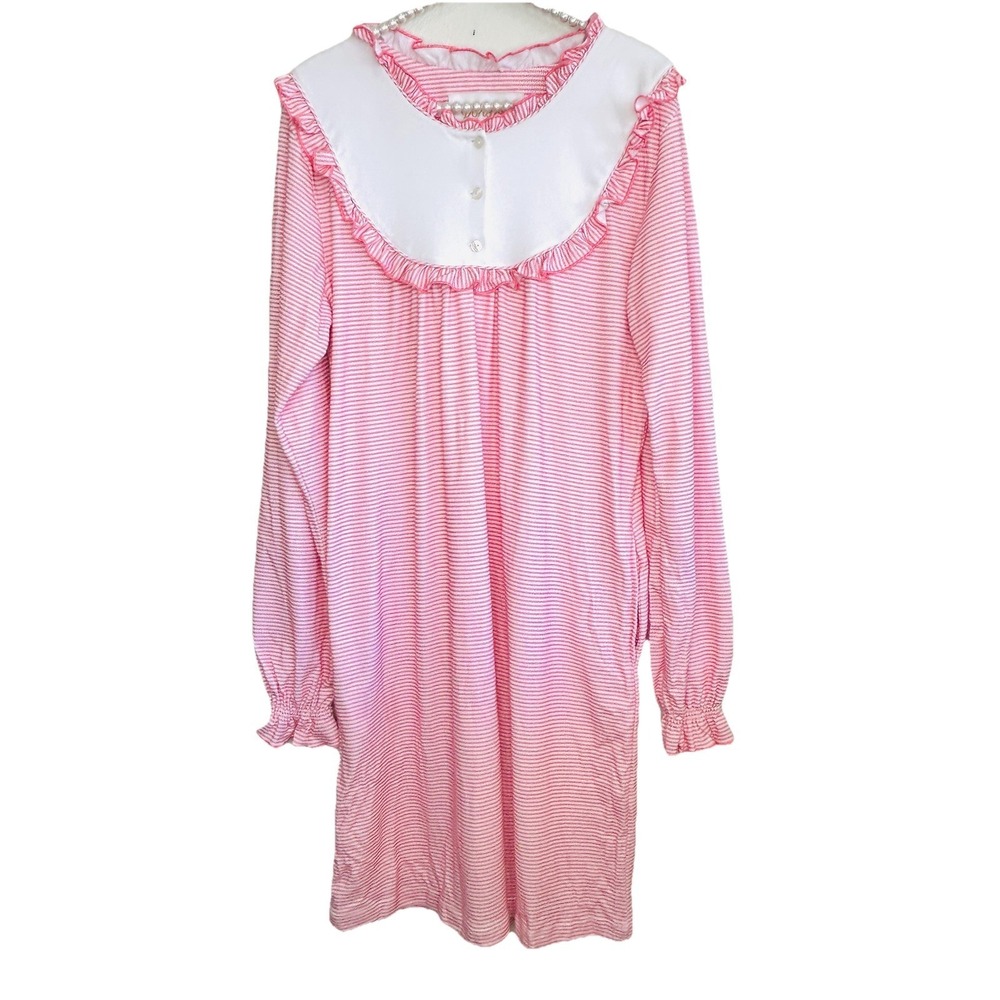 Dondolo Rosina Pima Cotton Nightgown XXL Cottage Striped Pink Ruffle Midi NEW